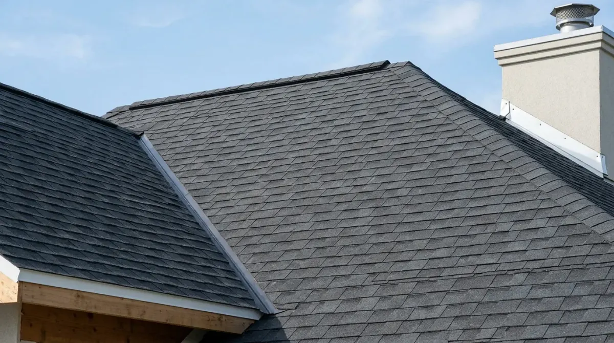 Roofing Contractor near me installing high-performance architectural asphalt shingles with continuous ridge vents and precision step flashing